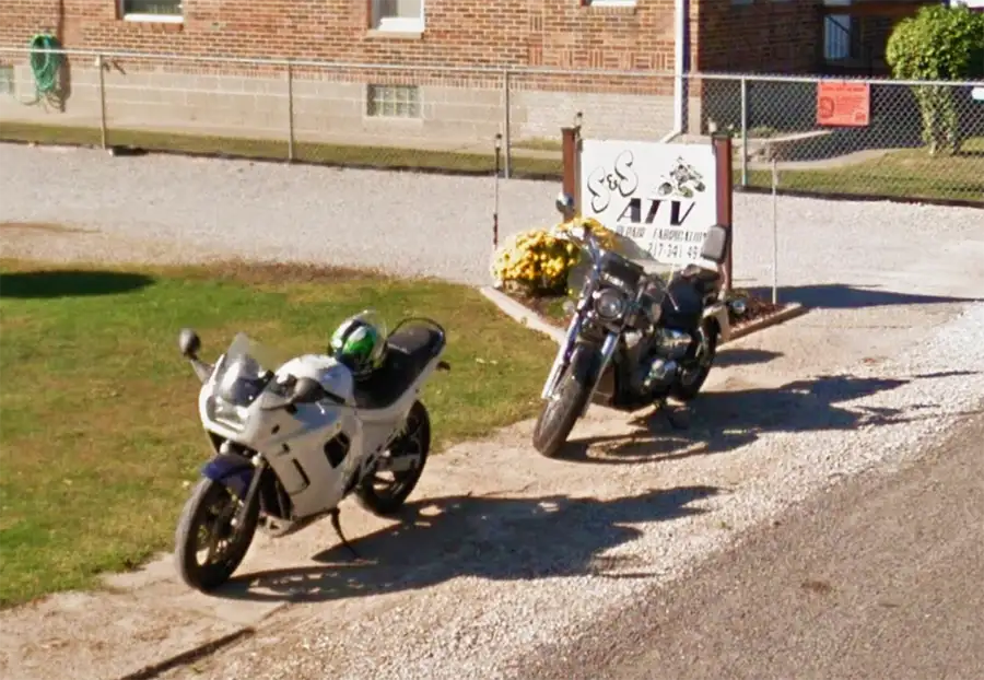 S&S ATV Sales & Services - renovated motorcycles parked outside shop location - Carlinville, IL